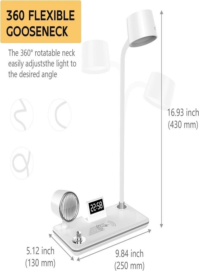 LED Desk Lamps for Home Office, Wireless Charger Small Desk Lamp with Bluetooth, Touch lamps for nightstand, Reading Night Light with Clock,Dimmable,Side Table Lamp for College Dorm Room,Bedroom  - Image 2