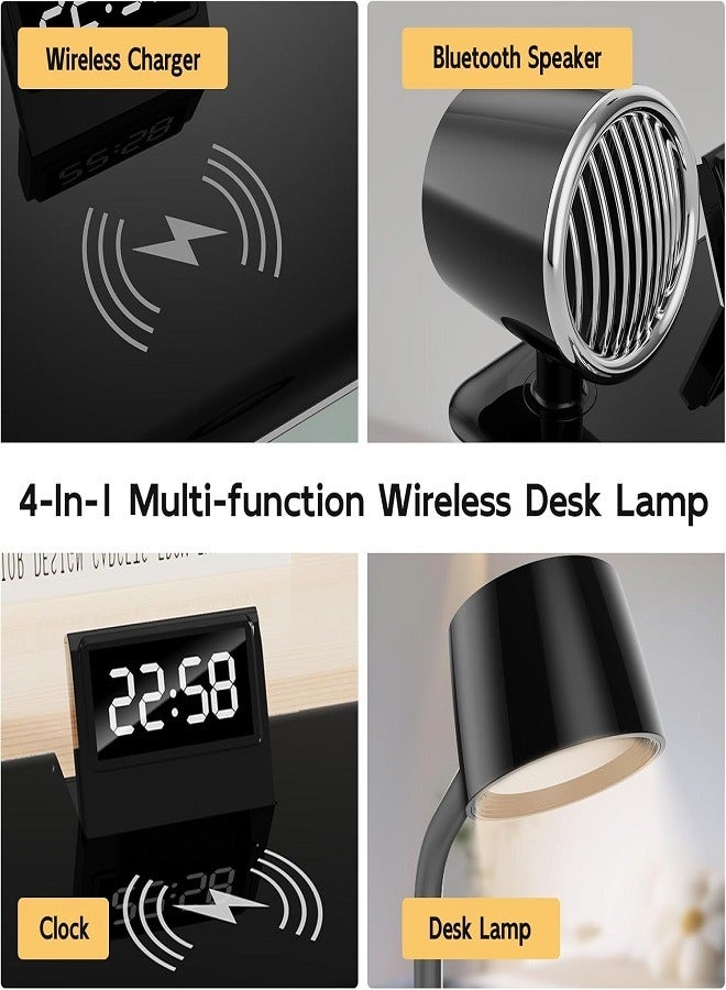 LED Desk Lamps for Home Office, Wireless Charger Small Desk Lamp with Bluetooth, Touch lamps for nightstand, Reading Night Light with Clock,Dimmable,Side Table Lamp for College Dorm Room,Bedroom  - Image 4