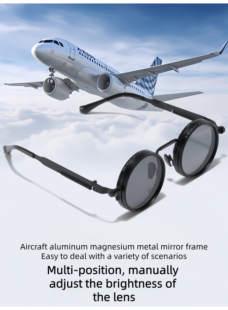 9-level adjustable polarized sunglasses - circular sunglasses, men's sunglasses, UV400 protective anti glare lenses, adjustable brightness, suitable for day and night driving and fishing, outdoor travel - Image 4