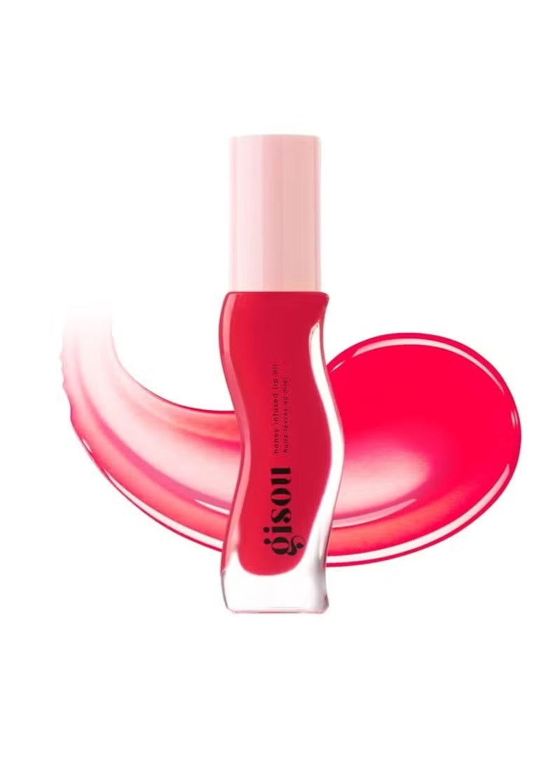 Gisou Honey Infused Hydrating Lip Oil, Nourishing Lip Moisturizer for Dry Lips, High Shine, Smooth Finish, Sheer Pinky Red Shade, Juicy Strawberry Scent, Strawberry Sorbet, 8ml - Image 1