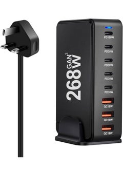 امبر جیک محطة شحن USB C بقوة 268 وات، محول بنك طاقة GaN 8 منافذ، شاحن USB C PD 100 وات، محطة طاقة محمولة متعددة المنافذ لأجهزة MacBook وGalaxy وiPad وأجهزة الكمبيوتر المحمولة وبنك الطاقة  - Image 1