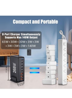 امبر جیک محطة شحن USB C بقوة 268 وات، محول بنك طاقة GaN 8 منافذ، شاحن USB C PD 100 وات، محطة طاقة محمولة متعددة المنافذ لأجهزة MacBook وGalaxy وiPad وأجهزة الكمبيوتر المحمولة وبنك الطاقة  - Image 4