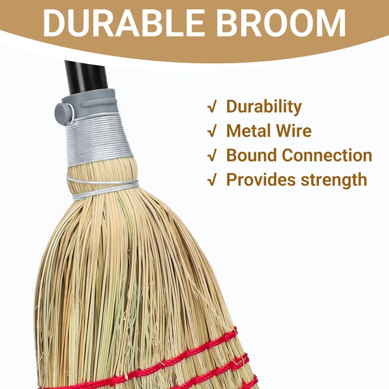 TrueYee Outdoor Corn Broom, Household Indoor and Outdoor Broom Suitable for Sweeping Gravel, Fallen Leaves and Sand on Yard, Garage, Lawn, Stone Path and Concrete Floor (Total Length 59") - Image 4