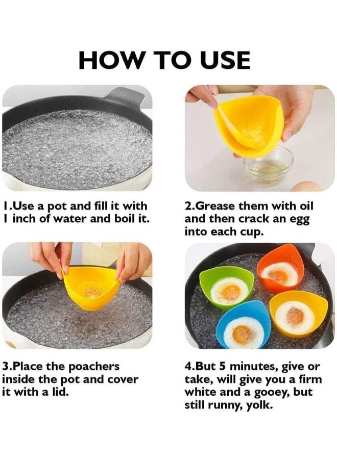 TOY GARDEN 4 Pack Silicone Egg Poacher Cups with Ring Standers, Nonstick Egg Poaching Cups for Air Fryer, Baking oven or Stovetop Egg Cooking, BPA Free  - Image 2