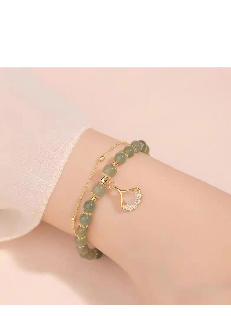 Ginkgo Leaf Double-Layer Bracelet for Women | Premium White Jade | Symbol of Eternal Love | Perfect Gift for Girlfriend | High-End Women's Jewelry - Image 4