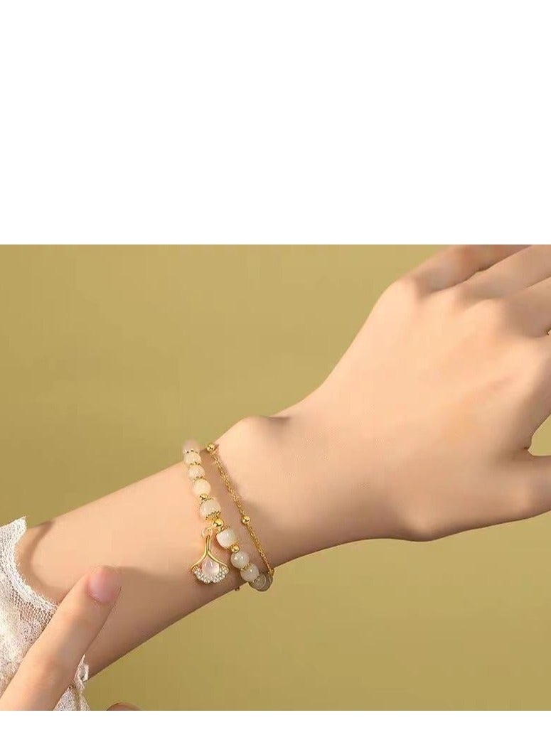 Ginkgo Leaf Double-Layer Bracelet for Women | Premium White Jade | Symbol of Eternal Love | Perfect Gift for Girlfriend | High-End Women's Jewelry - Image 5