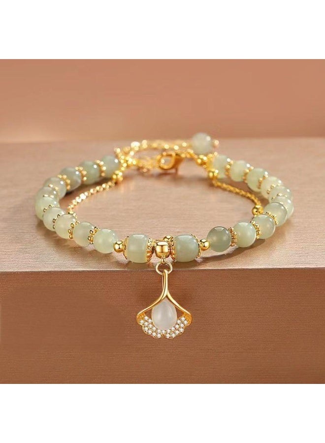 Ginkgo Leaf Double-Layer Bracelet for Women | Premium White Jade | Symbol of Eternal Love | Perfect Gift for Girlfriend | High-End Women's Jewelry - Image 2