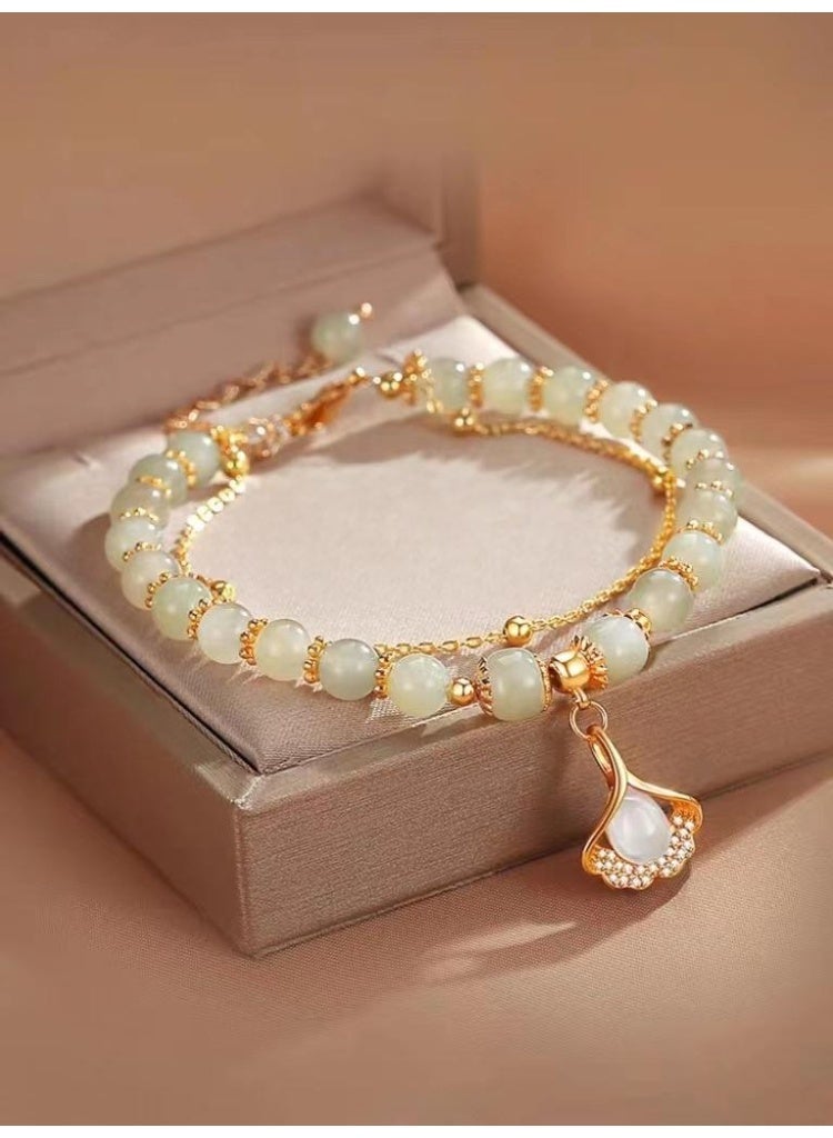 Ginkgo Leaf Double-Layer Bracelet for Women | Premium White Jade | Symbol of Eternal Love | Perfect Gift for Girlfriend | High-End Women's Jewelry - Image 1