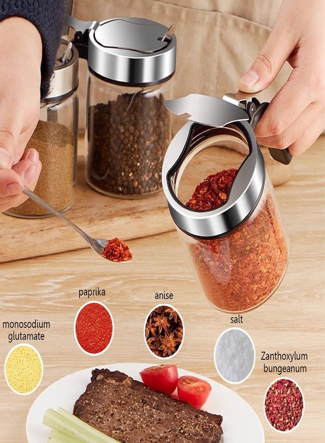 TINMIX Revolving Condiment Pots Sugar Bowl Salt & Pepper Cellar with Lid and Spoon, Set of 4 Seasoning Box Spice Jar with 360 Rotating Holder Tray for Kitchen, 4 Pots - Image 4