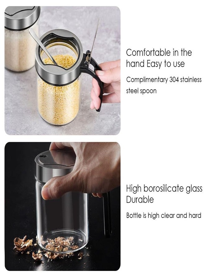 TINMIX Revolving Condiment Pots Sugar Bowl Salt & Pepper Cellar with Lid and Spoon, Set of 4 Seasoning Box Spice Jar with 360 Rotating Holder Tray for Kitchen, 4 Pots - Image 5