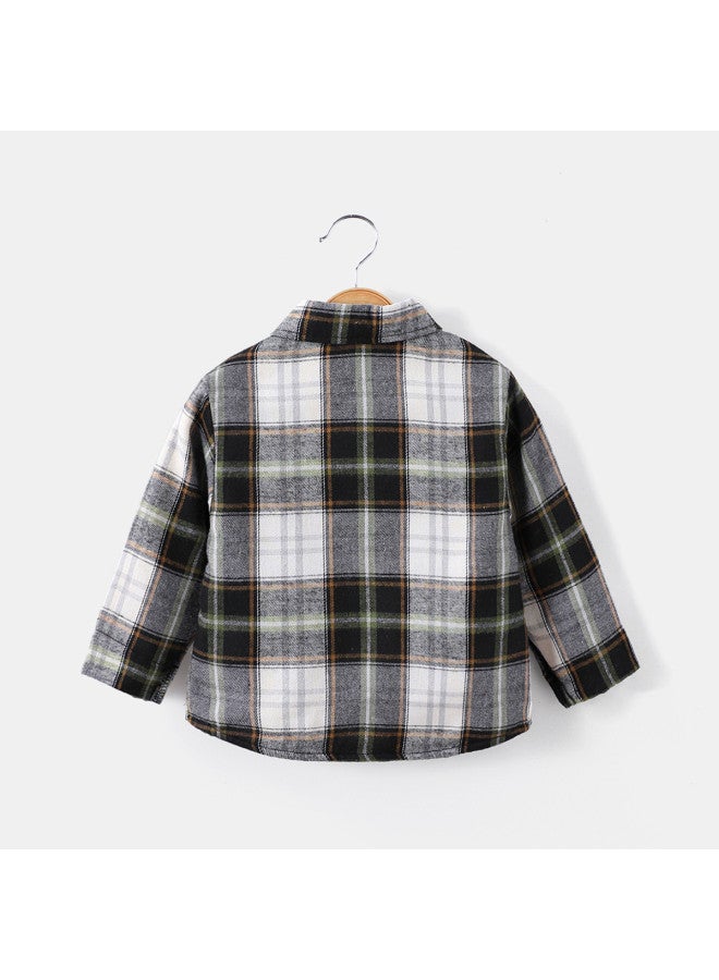 Boys' Fleece Shirt Baby Plaid Long Sleeve Shirt Winter New Children's Thickened Top - Image 3