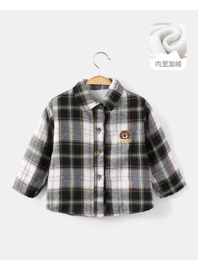 Boys' Fleece Shirt Baby Plaid Long Sleeve Shirt Winter New Children's Thickened Top - Image 1