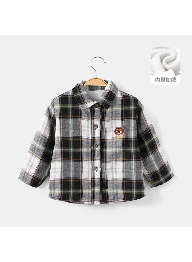 Boys' Fleece Shirt Baby Plaid Long Sleeve Shirt Winter New Children's Thickened Top - Image 2
