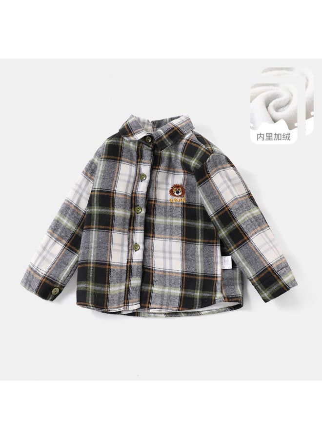 Boys' Fleece Shirt Baby Plaid Long Sleeve Shirt Winter New Children's Thickened Top - Image 4