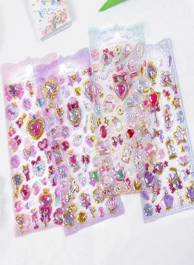 Parshya Kawaii 3D Puffy Stickers for Kids, 3D Stickers for Craft Book & Scrapbook, Self-Adhesive Kawaii Stickers Set, Cute Stickers for Girls and Boys(Random Theme) (Shining Crystal Gem 4 Sheet) - Image 1