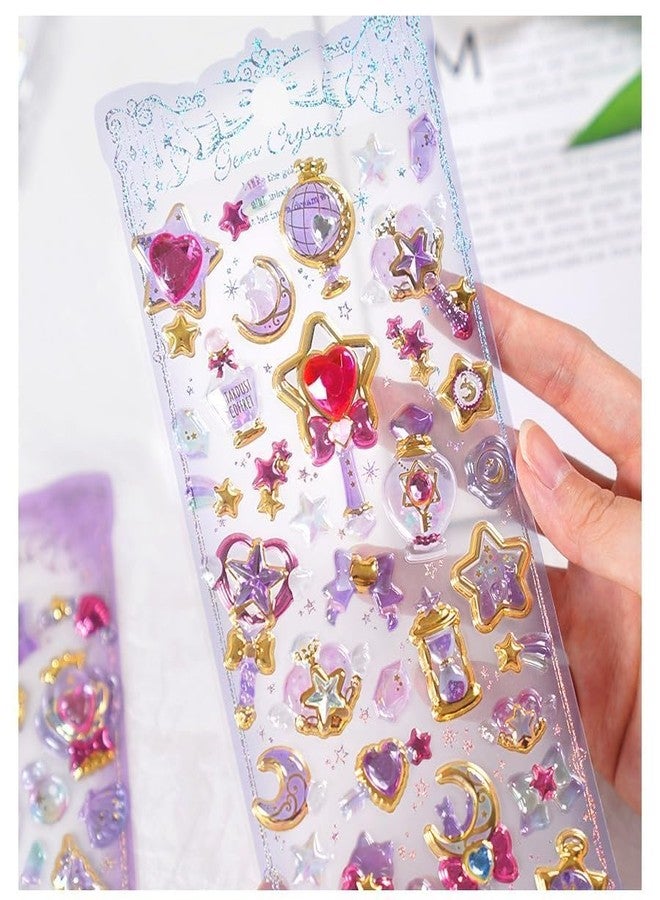 Parshya Kawaii 3D Puffy Stickers for Kids, 3D Stickers for Craft Book & Scrapbook, Self-Adhesive Kawaii Stickers Set, Cute Stickers for Girls and Boys(Random Theme) (Shining Crystal Gem 4 Sheet) - Image 4