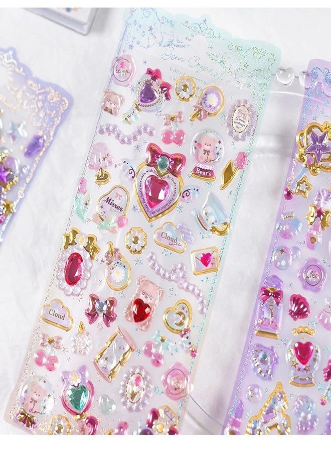 Parshya Kawaii 3D Puffy Stickers for Kids, 3D Stickers for Craft Book & Scrapbook, Self-Adhesive Kawaii Stickers Set, Cute Stickers for Girls and Boys(Random Theme) (Shining Crystal Gem 4 Sheet) - Image 2