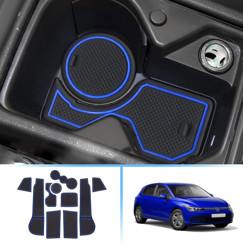 Coleya Non-Slip Mats Compatible with VW Golf 8 MK8 2020-2024, Golf 8 Centre Console Rubber Mats Door Seam Mats Drink Holder Mat, VW Golf 8 Accessories Rubber Non-Slip Mats (Blue) - Image 1