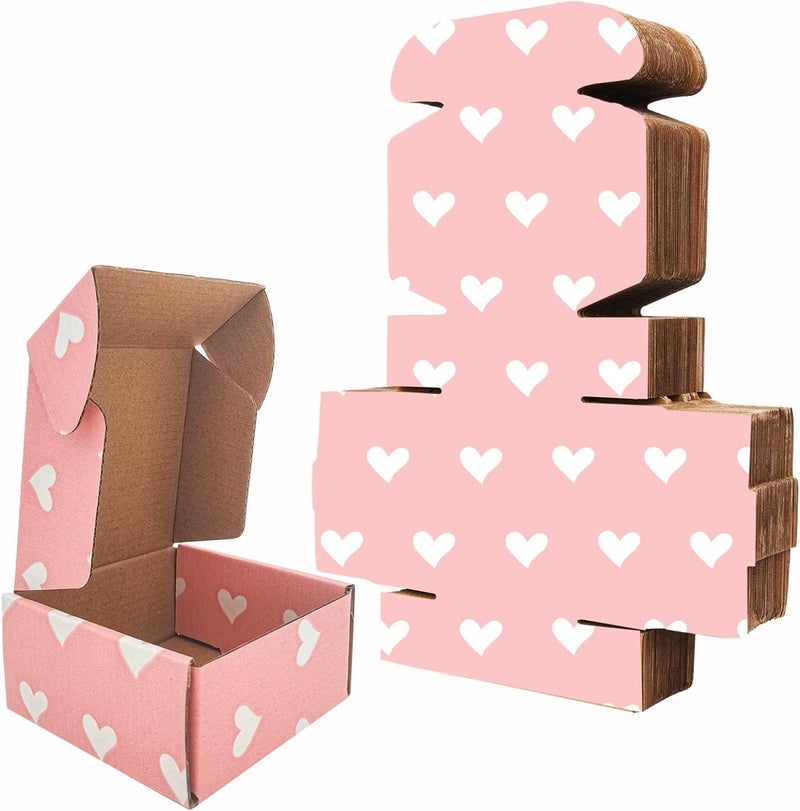itechpanda 25 Pack Baby Pink Hearts Shipping Boxes, 4 x 4 x 2 inch Recyclable Kraft Corrugated Cardboard Boxes Literature Mailer for Mailing Packing for Mother's Day Small Business Shipping - Image 1