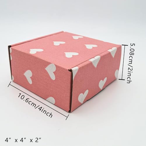 itechpanda 25 Pack Baby Pink Hearts Shipping Boxes, 4 x 4 x 2 inch Recyclable Kraft Corrugated Cardboard Boxes Literature Mailer for Mailing Packing for Mother's Day Small Business Shipping - Image 2