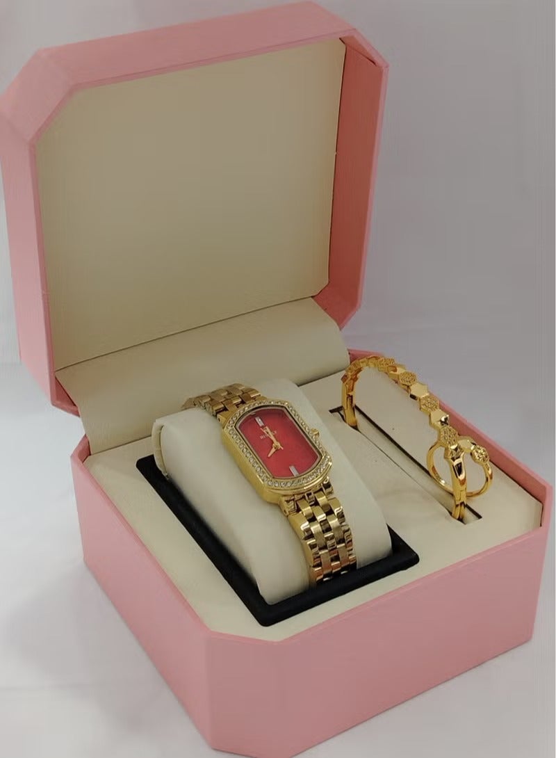 Soft and elegant women's sets, zircon, steel watch