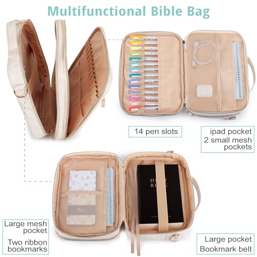 Bunnychill 2 Compartment Bible Cover for Women,Large Bible Case with Handles Shoulder Strap,Carrying Bible Bag Scripture Case Church Bag Bible Protective with Pocket - Image 4