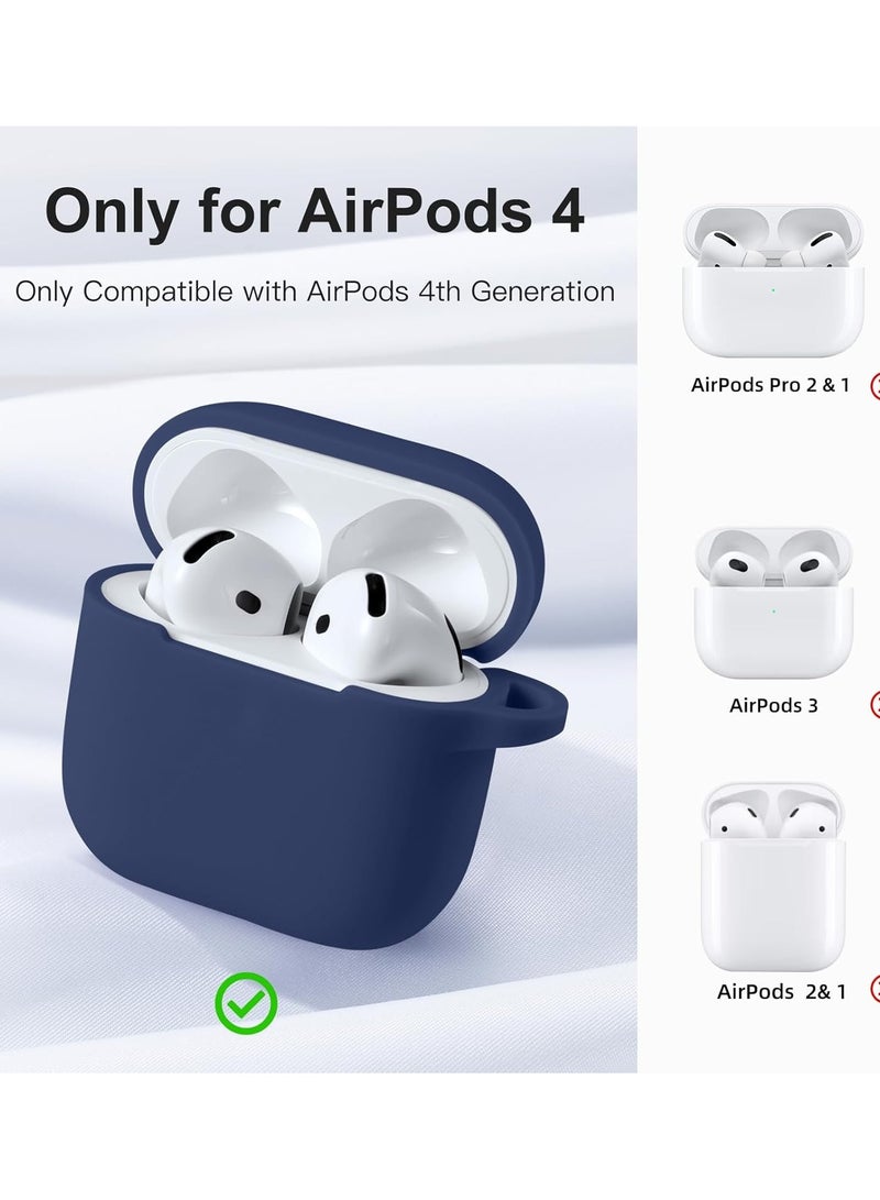 Soft Silicone Full Protective Case Cover for Apple AirPods 4 Case with Keychain Case Accessories for Women Men (blue) - Image 3