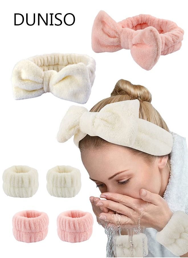 DUNISO 6 Pieces Spa Headband Wrist Washband Scrunchies Cuffs for Washing Face Towel Wristbands Hair Headband Face Wash Wristband for Women Girls Makeup Prevent Liquids from Spilling Down Your Arms  - Image 1