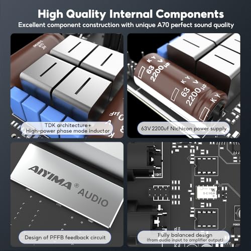 AIYIMA A70 Balanced Stereo Amplifier with PFFB,TPA3255 2 Channel Class D Amp for Desktop Home Theater Bookshelf Speaker,with XLR&RCA Inputs&Trigger Input (A70 + DC48V 5A Power Adapter) - Image 3