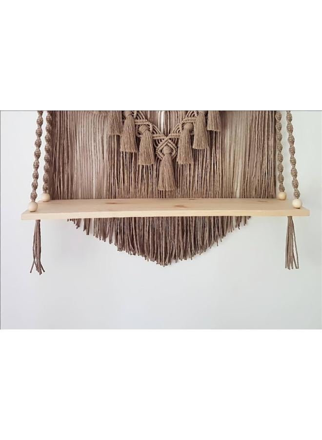 انتيكيانو رف معلق على الحائط بخيوط مكرمية.. ديكور حائط بوهيمي لغرفة النوم - فن جداري من حبل مكرمية منسوج كديكور لرف - Image 4