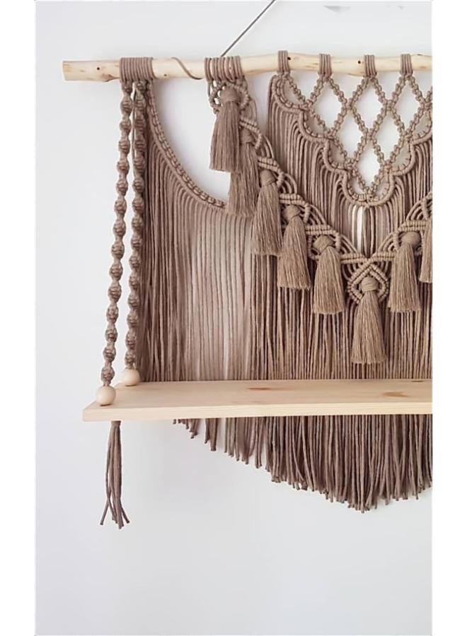 انتيكيانو رف معلق على الحائط بخيوط مكرمية.. ديكور حائط بوهيمي لغرفة النوم - فن جداري من حبل مكرمية منسوج كديكور لرف - Image 2