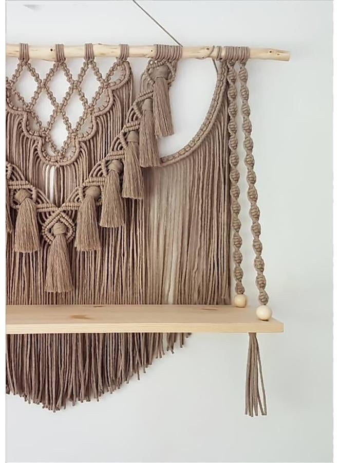 انتيكيانو رف معلق على الحائط بخيوط مكرمية.. ديكور حائط بوهيمي لغرفة النوم - فن جداري من حبل مكرمية منسوج كديكور لرف - Image 3