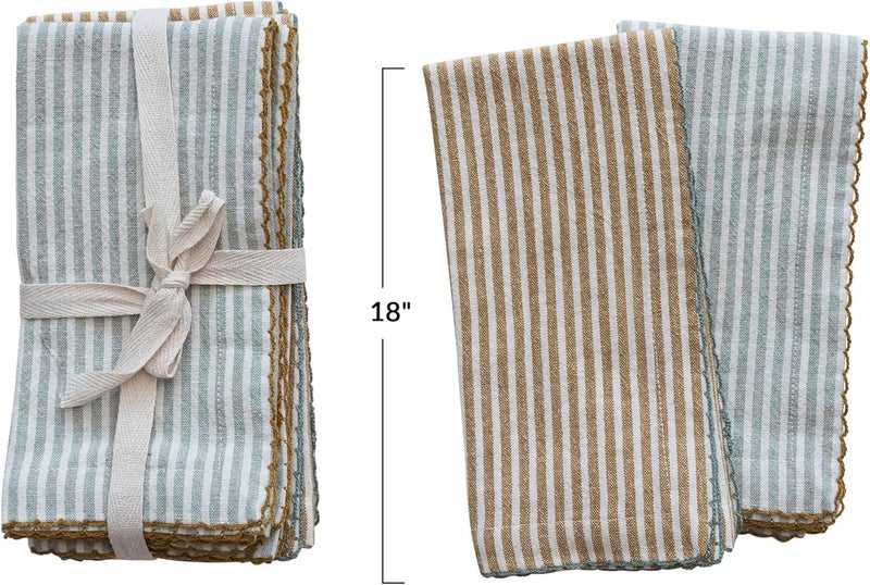 Creative CoOp Square Cotton Scalloped Edge and Stripes Set of 4 2 Colors Napkin Multi - Image 3