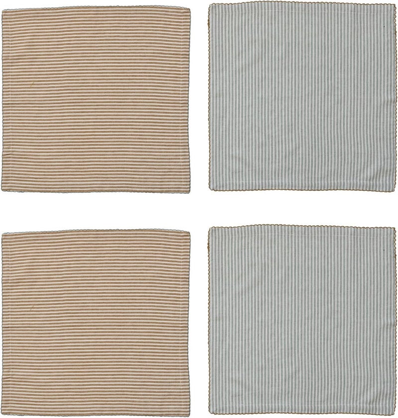 Creative CoOp Square Cotton Scalloped Edge and Stripes Set of 4 2 Colors Napkin Multi - Image 4