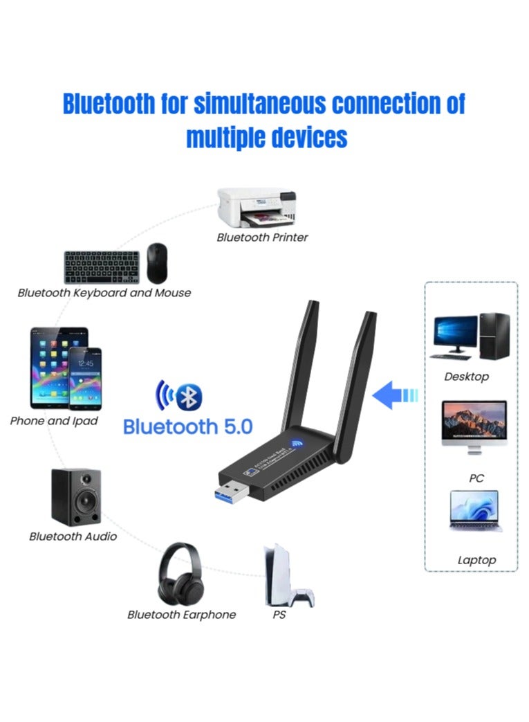 Aura Select USB WiFi Bluetooth Adapter -1300 Mbps Dual Band 2.4GHz/5GHz Wireless Network External Receiver, USB 3.0 , Bluetooth 5.0, for PC/Desktop/Laptop,Windows 10/8/7/Vista/XP Mac Compatible - Image 4