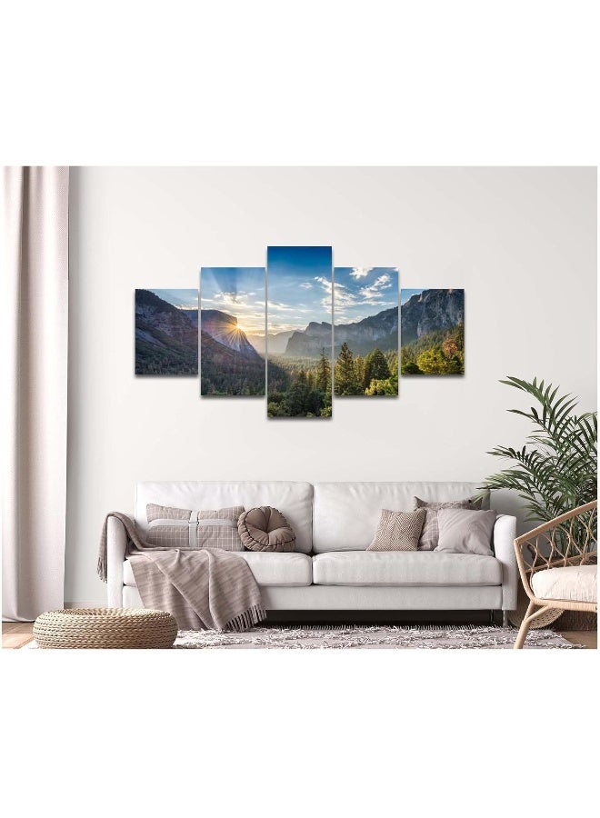 Home Trove California Scenery Wall Art Yosemite Valley View Natural Landscape Picture Canvas Print Us National Park Sunrise Wall Decor Poster Painting For Living Room Office Framed Ready To Hang(60''Wx32''H) - Image 1