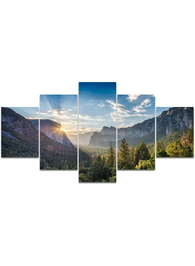 Home Trove California Scenery Wall Art Yosemite Valley View Natural Landscape Picture Canvas Print Us National Park Sunrise Wall Decor Poster Painting For Living Room Office Framed Ready To Hang(60''Wx32''H) - Image 2