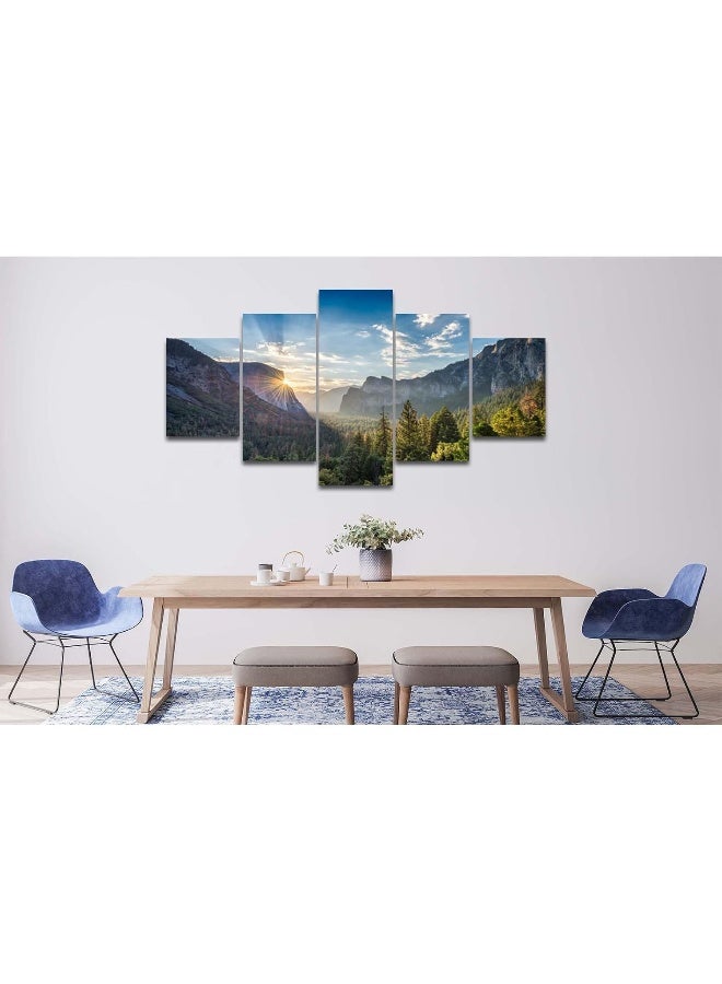 Home Trove California Scenery Wall Art Yosemite Valley View Natural Landscape Picture Canvas Print Us National Park Sunrise Wall Decor Poster Painting For Living Room Office Framed Ready To Hang(60''Wx32''H) - Image 3