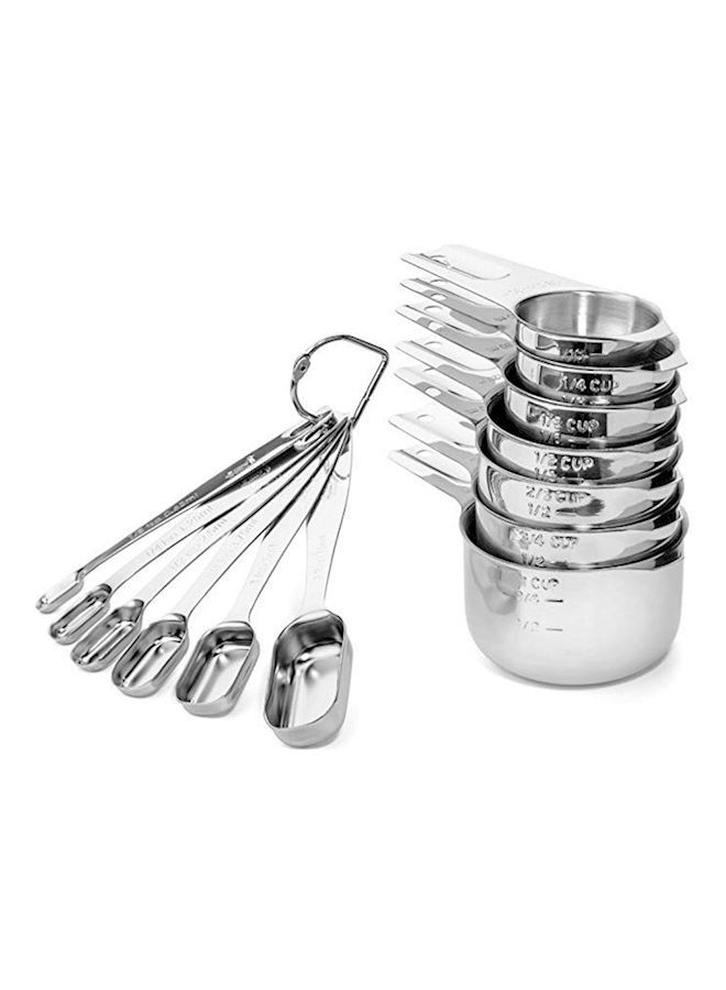 NIBEMINENT 13 Piece Steel Measuring Cups And Spoons Set Silver  - Image 1