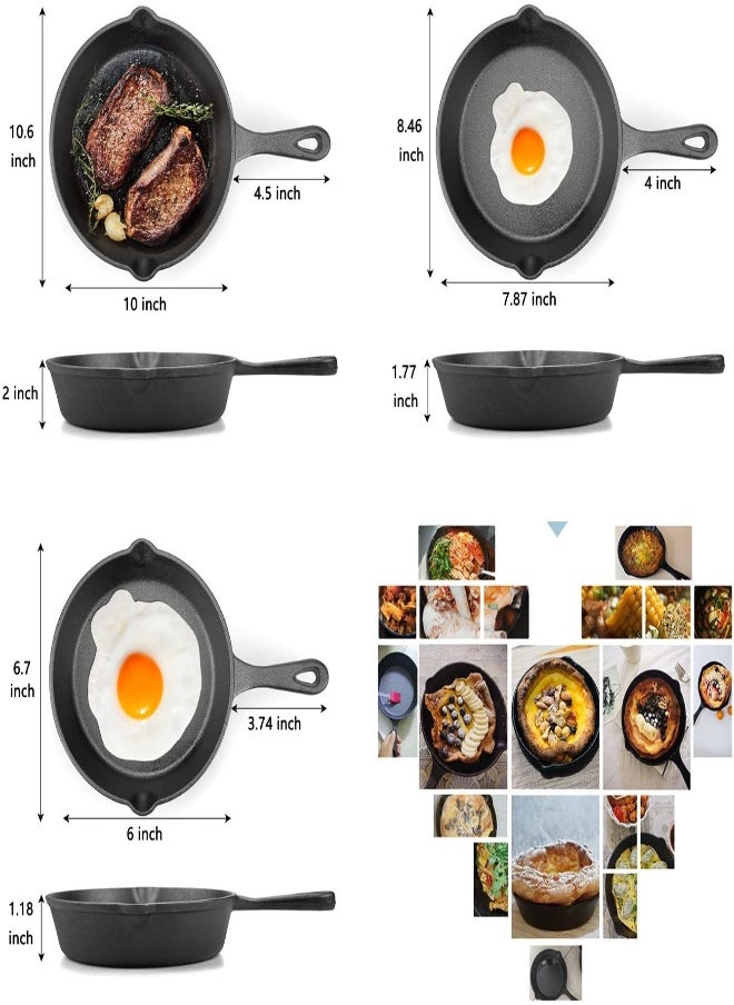 Lawei 3 Pcs Cast Iron Skillet Pre-Seasoned Frying Pan Cookware Set Non-Stick Skillets For Indoor Outdoor Frying Saute Cooking Pizza Eggs Meat - 3 Sizes, 25.5Cm/ 20Cm/ 15Cm - pzsku/ZA84274A4770F54B278B2Z/45/_/1716550867/0715c303-654b-4f25-8eb0-189a2239673b