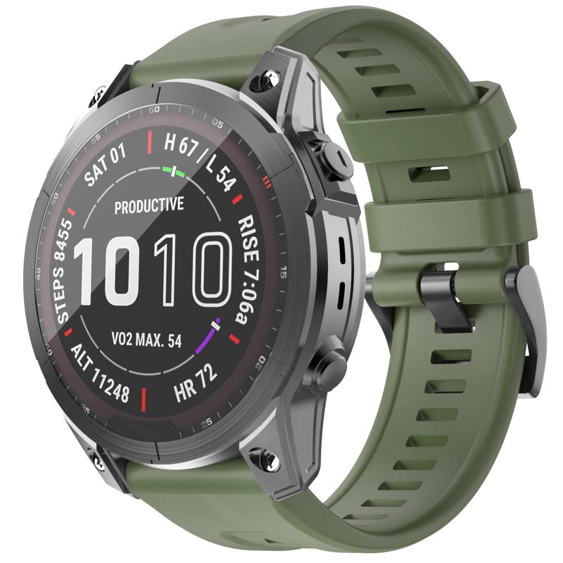 OVERSTEP حزام ساعة OVERSTEP متوافق مع ساعة Fenix 7، عرض 22 مم حزام ساعة سيليكون ناعم لساعة Garmin Fenix 5/Fenix 5 Plus/Fenix 6/Fenix 6 Pro (أخضر عسكري) - Image 1
