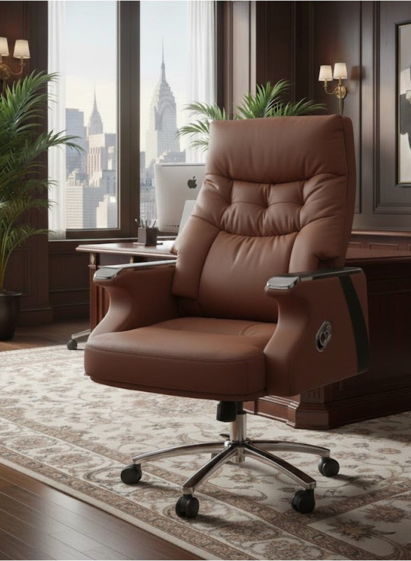 FURALUX Executive Ergonomic Office Chair, High Back Boss Chair with Thick Cushion Seat, Adjustable Height, 360° Swivel Computer Desk Chair, Comfortable Leather Office Chair for Home Office, Work & Study – Brown - Image 3