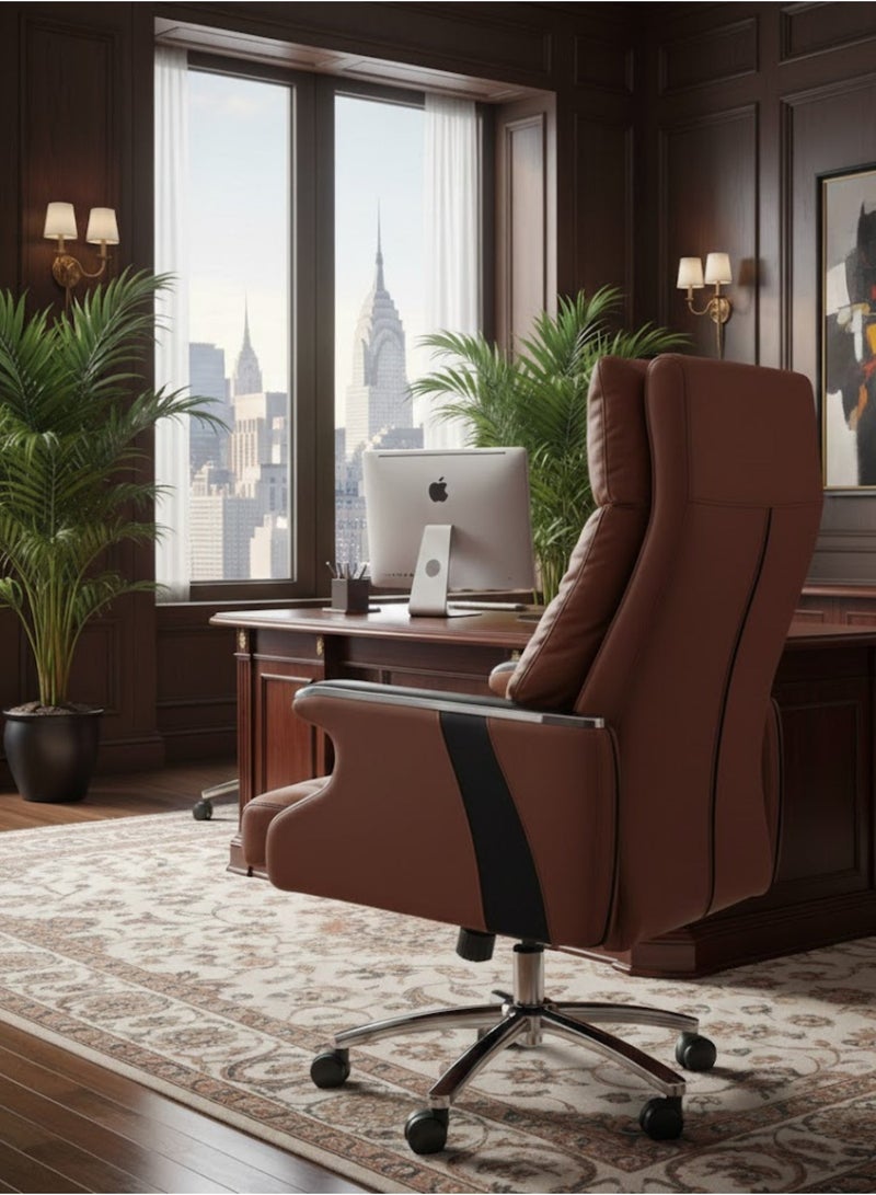 FURALUX Executive Ergonomic Office Chair, High Back Boss Chair with Thick Cushion Seat, Adjustable Height, 360° Swivel Computer Desk Chair, Comfortable Leather Office Chair for Home Office, Work & Study – Brown - Image 4