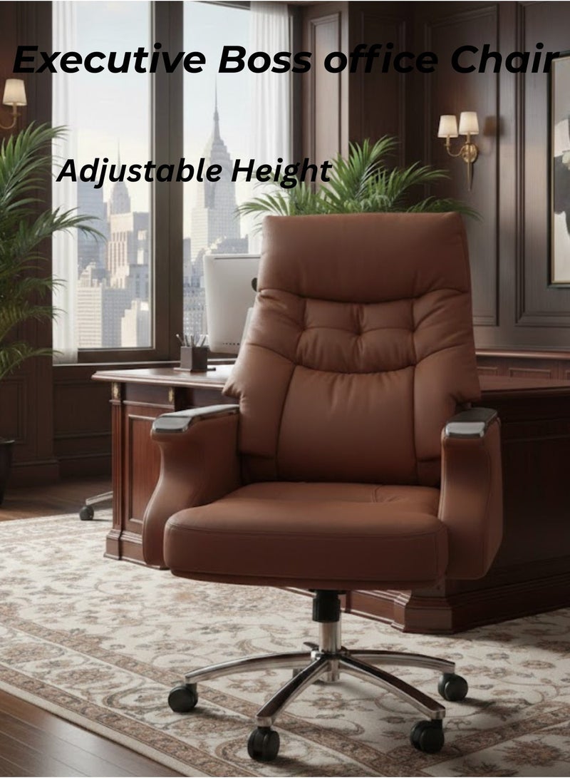 FURALUX Executive Ergonomic Office Chair, High Back Boss Chair with Thick Cushion Seat, Adjustable Height, 360° Swivel Computer Desk Chair, Comfortable Leather Office Chair for Home Office, Work & Study – Brown - Image 2