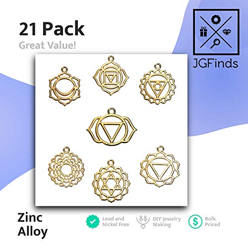 JGFinds Indian Chakra Energy Charms - 21 Pieces, 3 of Each Gold Tone DIY Jewelry Making Supplies - Image 3