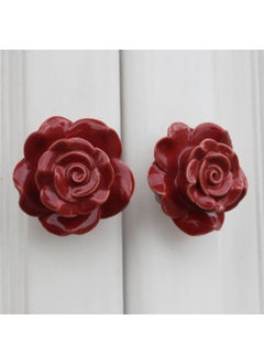 Indian-Shelf IndianShelf 2 Piece Red Flower Ceramic Luxury Drawer Knobs for Kitchen Cabinet Hardware Door Pulls Decorative Dresser Room Dcor  - Image 1