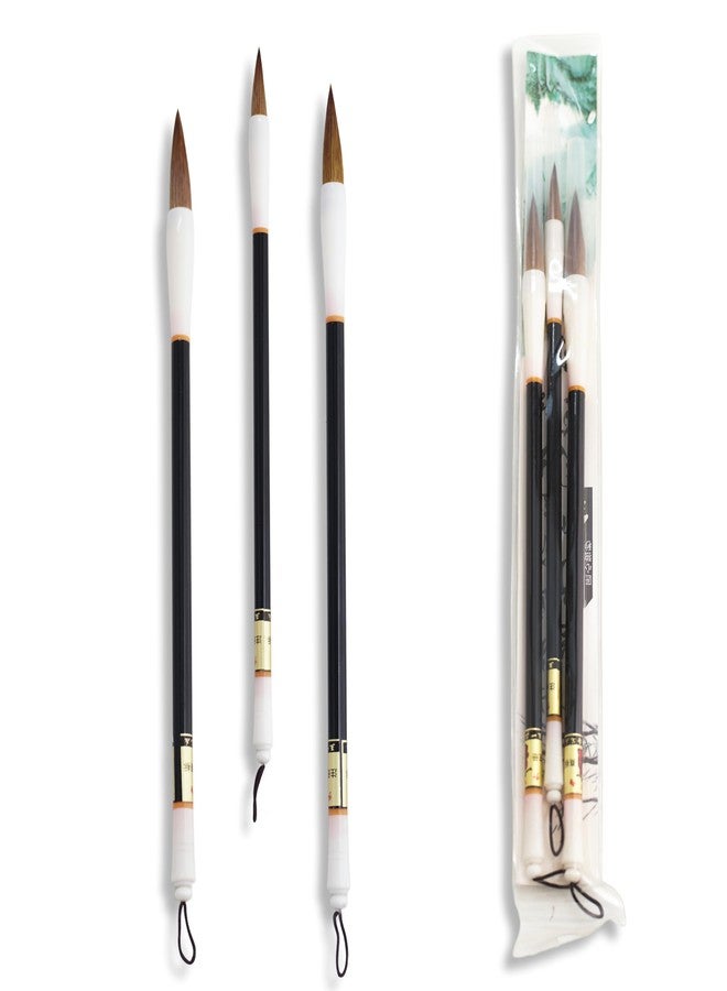 ArtRight Chinese Calligraphy Brush- Set of 3pcs(Small, Medium, Large), Traditional Sumi Ink Brushes for Drawing, Painting, Watercolor Ink Art, Extra Fine Brush Set for Students & Beginners, Multicolor - Image 2