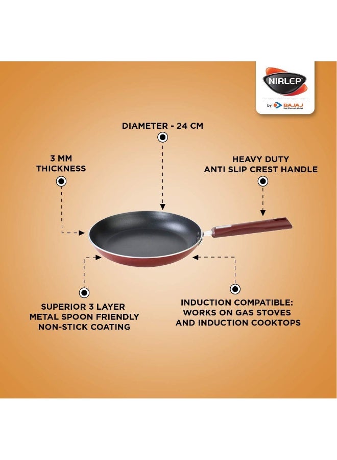 Nirlep - IJFW24 by Bajaj Electricals Selec+ J Class Aluminum Non Stick Induction Fry Pan, (Red, Maroon, 24 cm, 3 mm) - Image 5