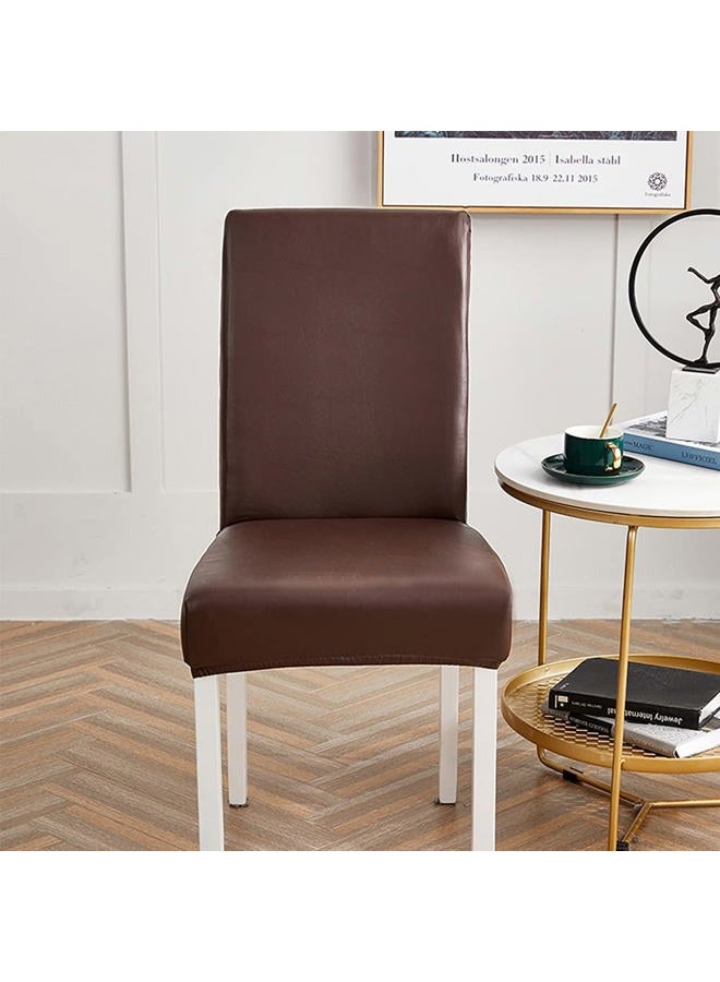 Shukii Stretch Dining Chair Covers Waterproof PU Leather Chair Slipcovers Chair Protector Cover Universal Chair Covers for Dining Room Kitchen Hotel (Set of 6, Coffee) - Image 5