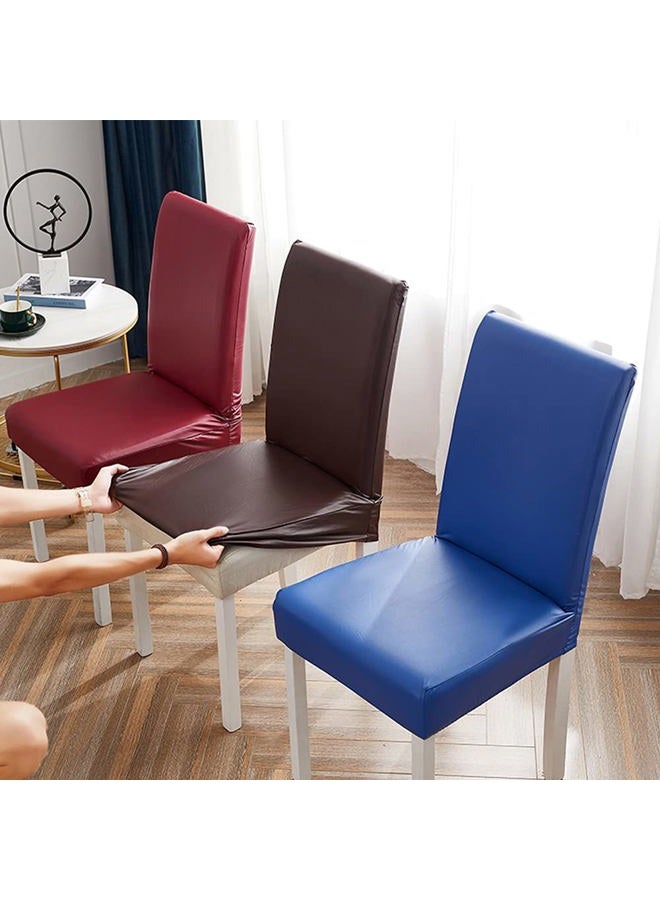 Shukii Stretch Dining Chair Covers Waterproof PU Leather Chair Slipcovers Chair Protector Cover Universal Chair Covers for Dining Room Kitchen Hotel (Set of 6, Coffee) - Image 2